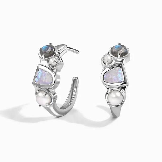 Moonstone Pearl Hoops - Heirloom