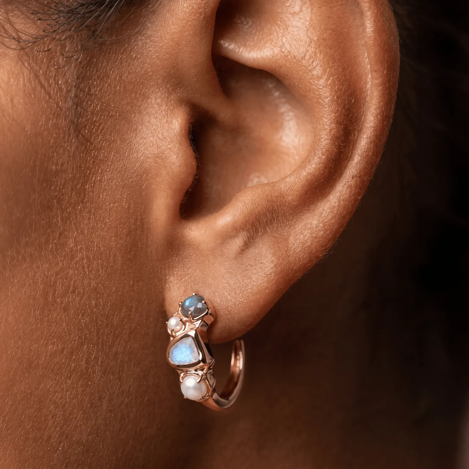 Moonstone Pearl Hoops - Heirloom