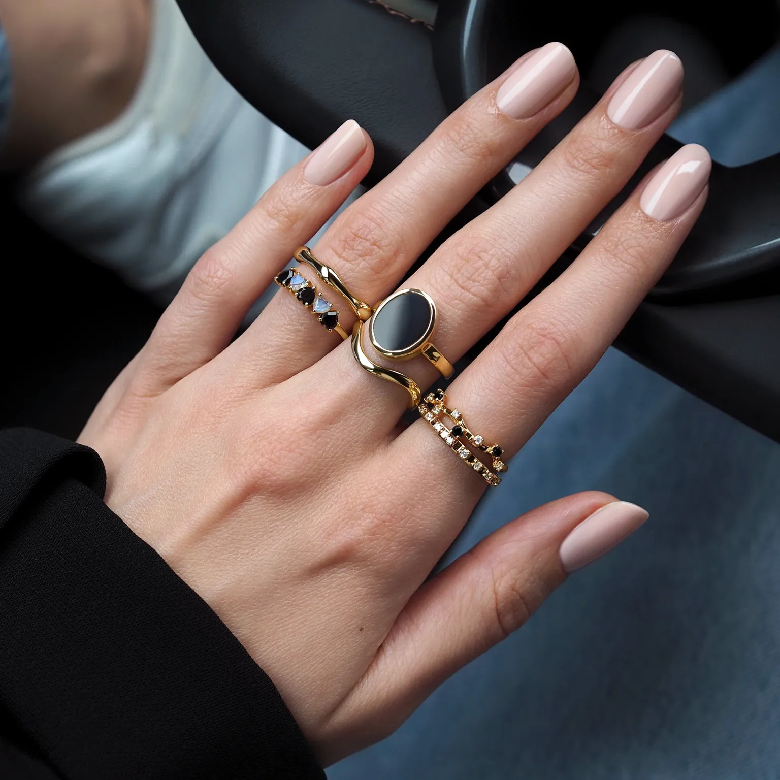 Black Obsidian Labradorite Ring - Crush