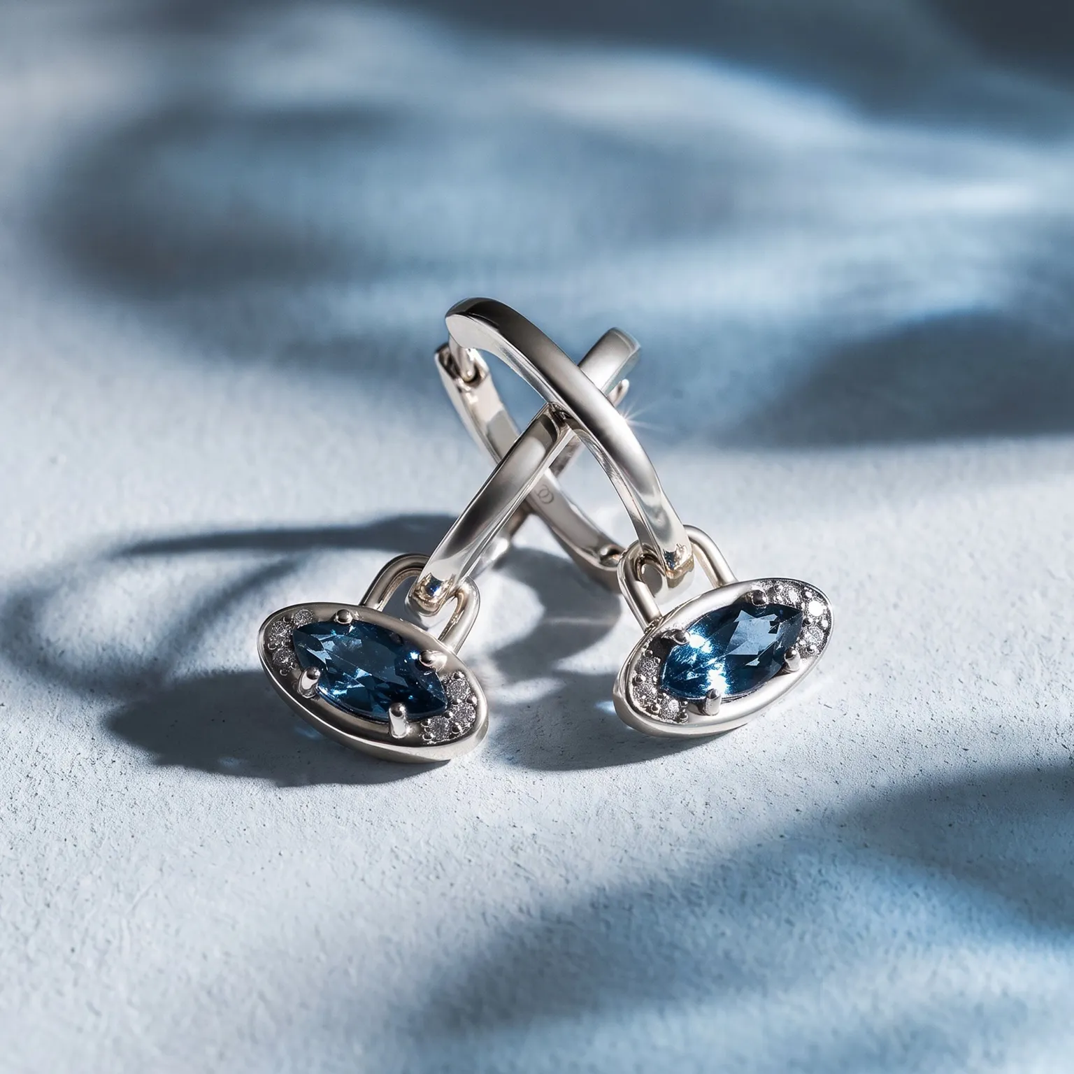 Blue Topaz Earrings - Evil Eye Hoops