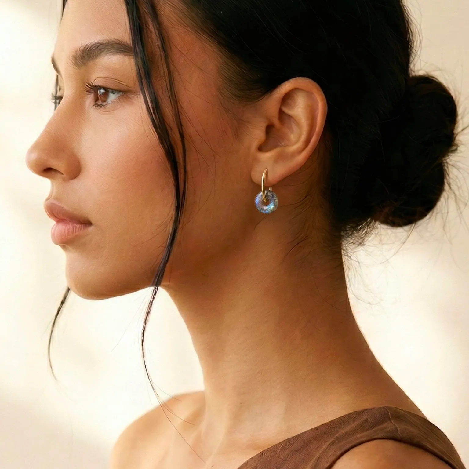Labradorite Earrings - Circle Hoops